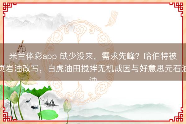 米兰体彩app 缺少没来，需求先峰？哈伯特被页岩油改写，白虎油田搅拌无机成因与好意思元石油
