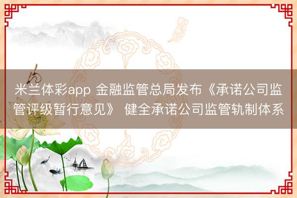 米兰体彩app 金融监管总局发布《承诺公司监管评级暂行意见》 健全承诺公司监管轨制体系