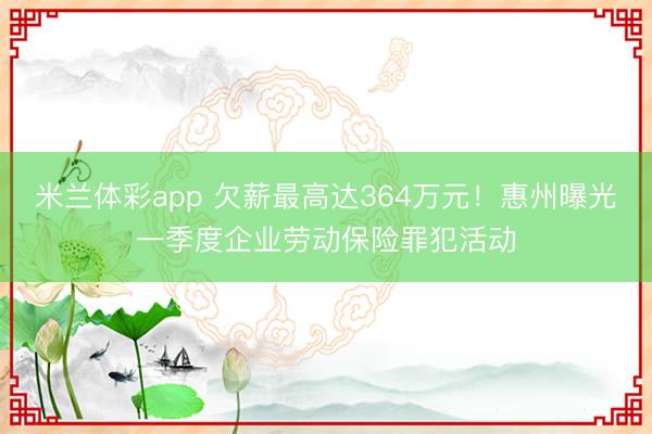 米兰体彩app 欠薪最高达364万元!惠州曝光一季度企业劳动保险罪犯活动