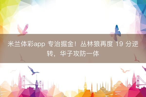 米兰体彩app 专治掘金！丛林狼再度 19 分逆转，华子攻防一体